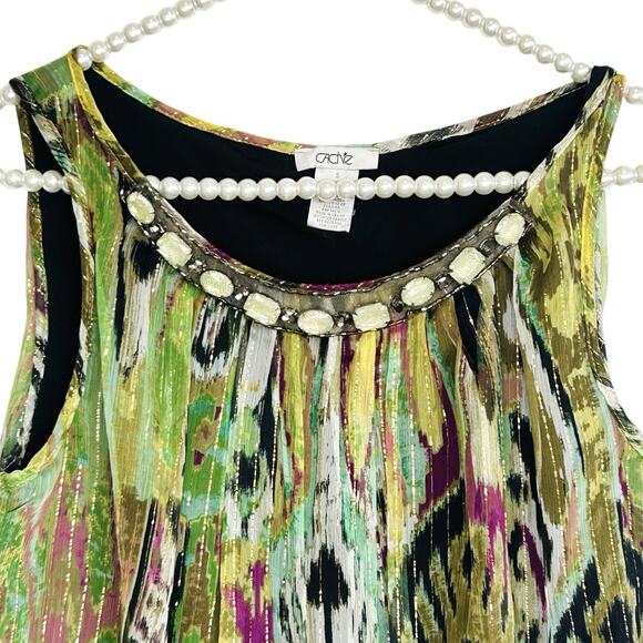 Cache Vintage Y2k Fairy Beaded Silk Metallic Cami Top Small Abstract Boho USA - Picture 3 of 10